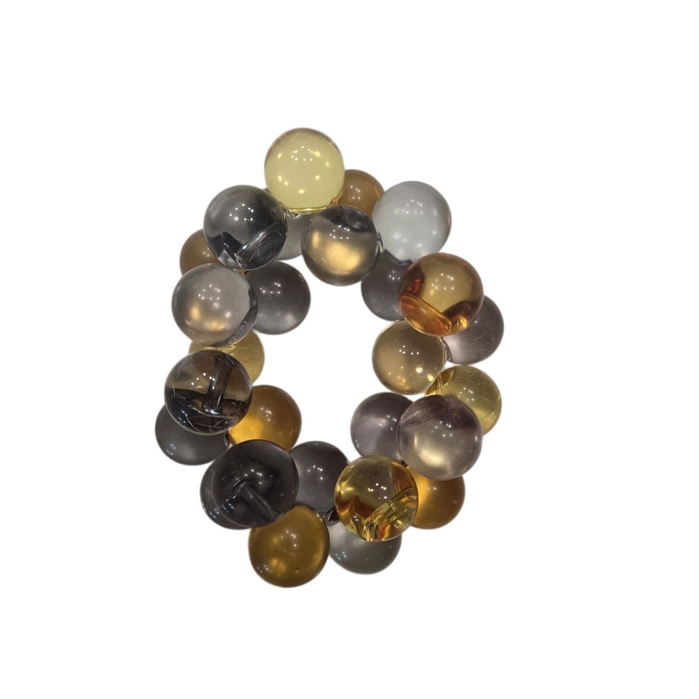 Chunky Resin Bubble Bead Stretch Bracelet Amber Gray Clear Translucent Statement